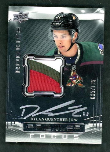 2022 Upper Deck Premier PPFR-DG Dylan Guenther Premier Focus Rookie /125 VG Arizona Coyotes Auto