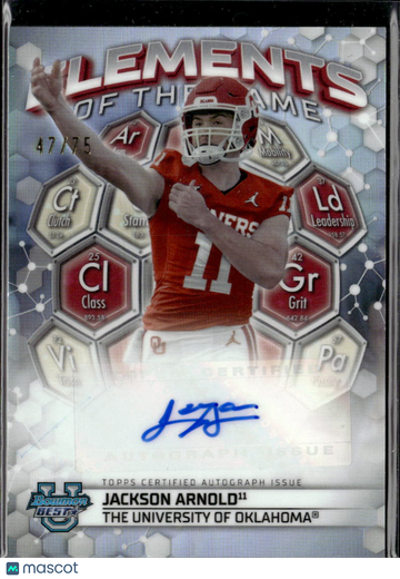 Jackson Arnold 2023 Bowman University Best Elements of the Game Autograph Auto /75 Oklahoma Sooners