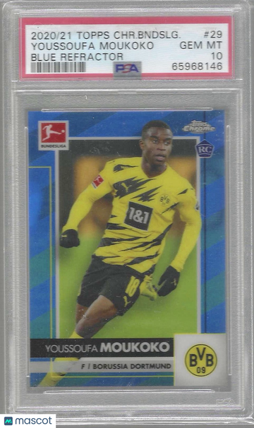 2020 Topps Chrome Bundesliga Youssoufa Moukoko #29 Blue Refractor PSA 10