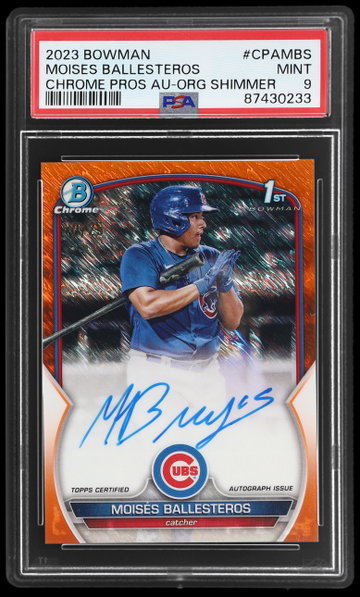 2023 Bowman Chrome Moises Ballesteros Prospect Autograph Orange Shimmer Refractor PSA 9
