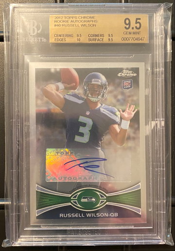 Fresh Slab Gem + Russell Wilson 2012 Topps Chrome RC Auto GEM MT BGS 9.5/10 Auto 