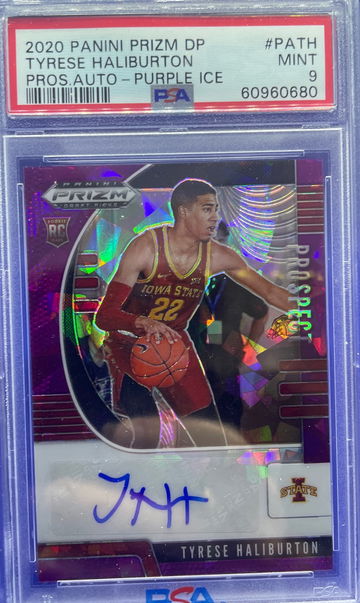2020 Panini Prizm Draft Tyrese Haliburton Purple Ice Auto /99 PSA 9 Mint Iowa State