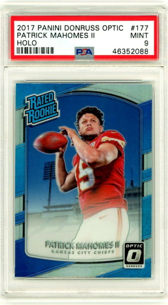 PATRICK MAHOMES 2017 Panini Donruss Optic HOLO SILVER Rookie Card RC PSA 9 Mint