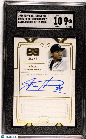 2024 Topps Definitive Collection Felix Hernandez #DARC-FH Autograph Relic 40 SGC 9 Auto 10