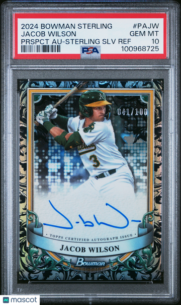 2024 Bowman Sterling Prospect Autographs Jacob Wilson #PAJW Prspct SLV Ref /100 PSA 10