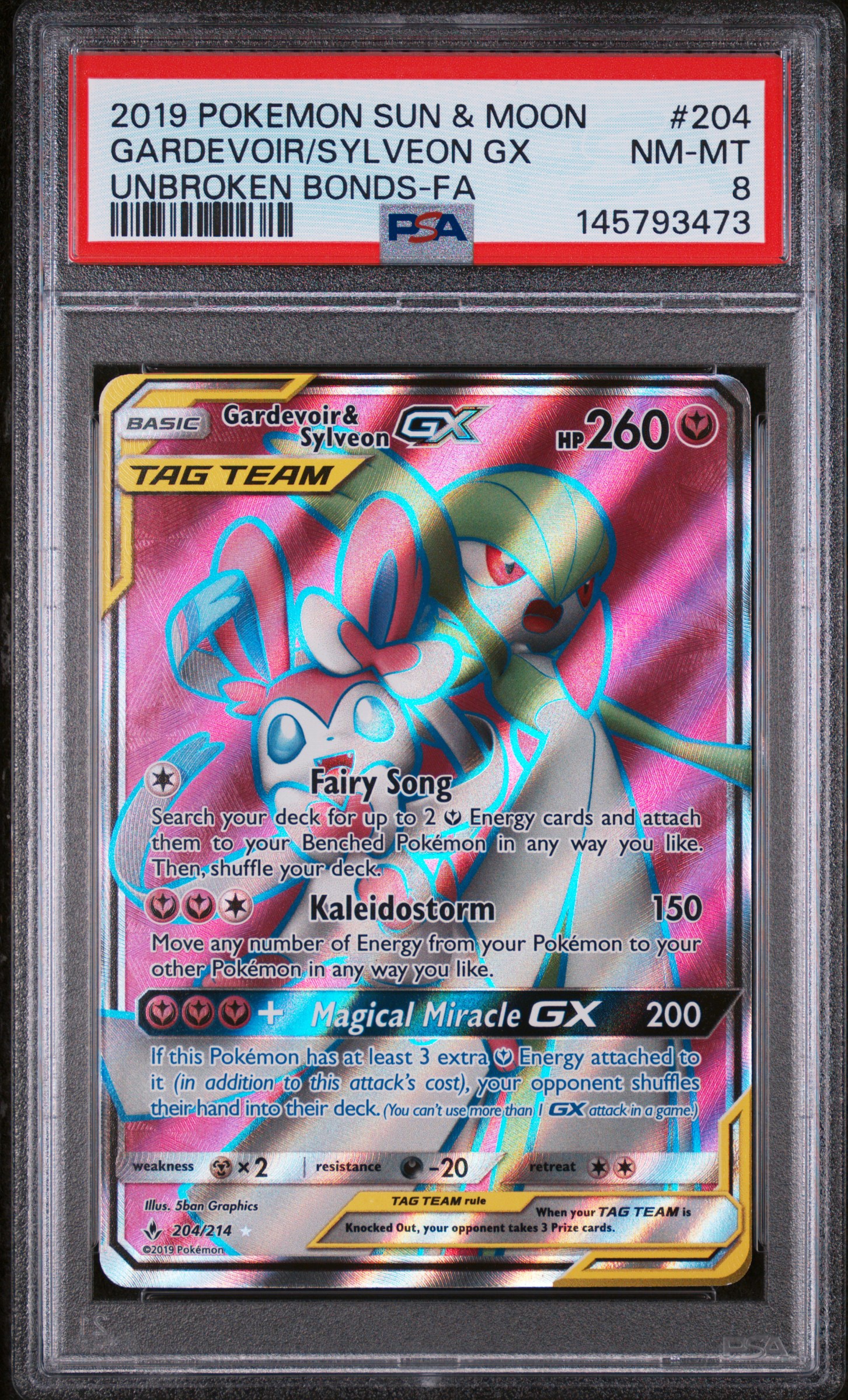 2019 Pokemon Sun & Moon Unbroken Bonds Gardevoir Sylveon GX Unbroken Bonds-Fa PSA 8 #204