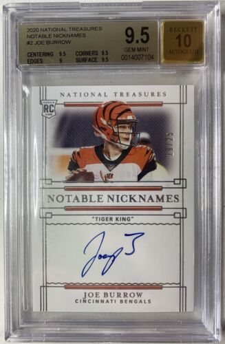 2020 Joe Burrow National Treasures “Tiger King" Rookie RC /25 BGS 9.5 Auto 10