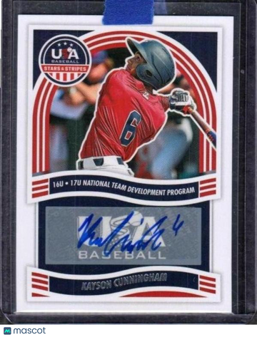 2024 Panini Stars & Stripes USA Baseball Kayson Cunningham #NTS-KC 16U/17U National Team Signatures AU
