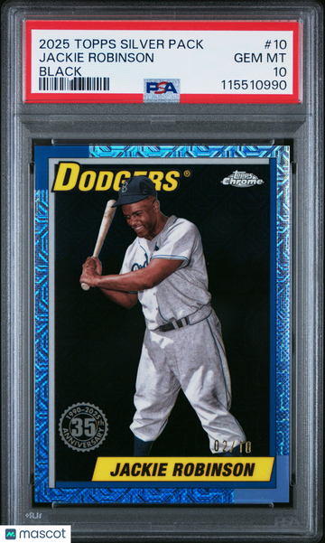 2025 Topps Silver Pack 1990 Chrome Promo Jackie Robinson #10 Black /10 Short Print HOF Nicely Centered Mint Parallel/Var