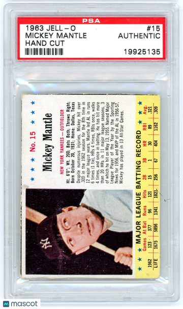 1963 Jell-O Mickey Mantle #15 Hand Cut PSA A