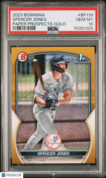 2023 Bowman Paper Prospects Spencer Jones Gold /50 PSA 10