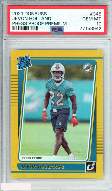 2021 PANINI DONRUSS JEVON HOLLAND #348 PRESS PROOF PREMIUM RC PSA 10 GEM MT