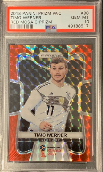 Timo Werner #98 2018 Panini World Cup Red Mosaic Prizm - PSA 10 Pop 10