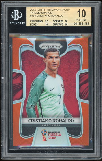 2018 Prizm Orange Cristiano Ronaldo Jersey numbered 7/65 BGS 10
