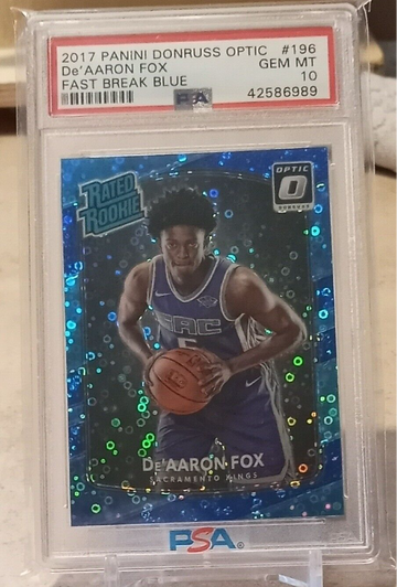 2017 Donruss Optic De Aaron Fox * FAST BREAK BLUE * /50 Super Short Print RC PSA 10