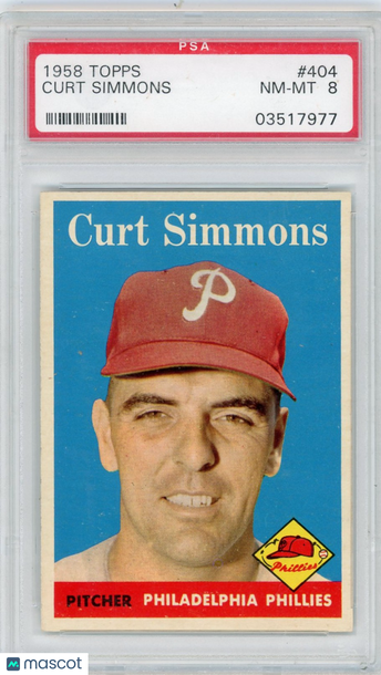1958 Topps Curt Simmons #404 PSA 8