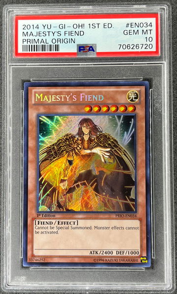 2014 Yugioh Primal Origin Majesty’s Fiend 1st Edition Secret Rare PSA 10