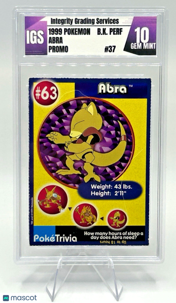 Graded 10 Burger King Regular Promo Rare Abra #63 1999 English Pokémon TCG Trading Card