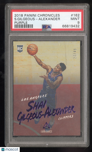 2018-19 Panini Chronicles Shai Gilgeous-Alexander #162 Purple /49 RC Rookie PSA 9