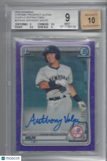 2020 Bowman Chrome Prospect Autographs Purple Refractors Anthony Volpe #CPAAV BGS 9 Auto 10