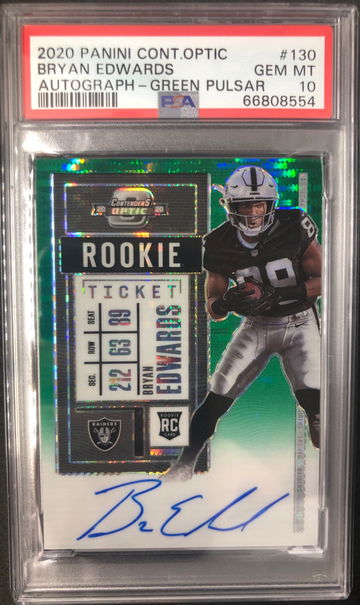 BRYAN EDWARDS 2020 Panini Contenders Optic #130 Green Pulsar Auto #/27 PSA 10
