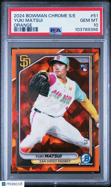 2024 Bowman Chrome Sapphire Edition Yuki Matsui #51 Orange /25 PSA 10