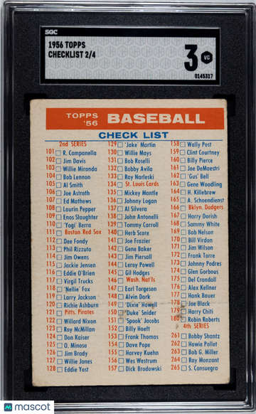 1956 Topps 4 Checklist 2 SGC 3