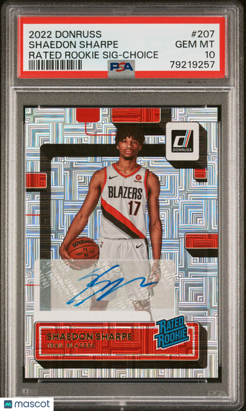 2022 Donruss Rated Rookies Signatures Shaedon Sharpe #207 Choice PSA 10