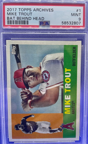 2017 Topps Archives #1 MIKE TROUT PSA 9 Mint LA Angels Bat Behind Head