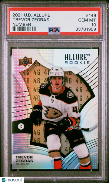 2021-22 Upper Deck Allure Trevor Zegras #149 Number /199 Rookie PSA 10