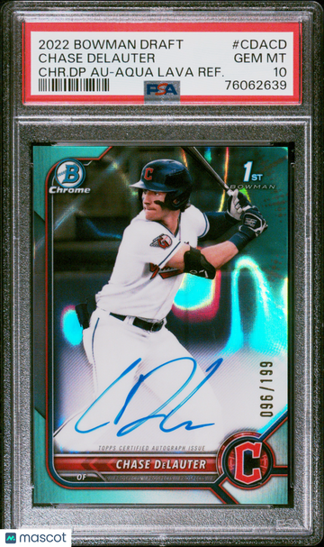 2022 Bowman Draft Chrome Draft Pick Autographs Chase Delauter #CDACD AQUA LAVA REF. PSA 10
