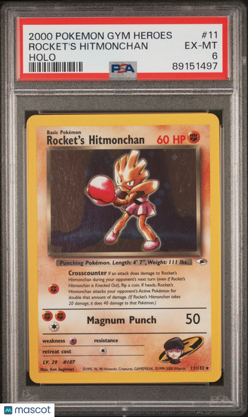 2000 Pokemon Gym Heroes Rocket's Hitmonchan Rare Holo PSA 6 #11/132