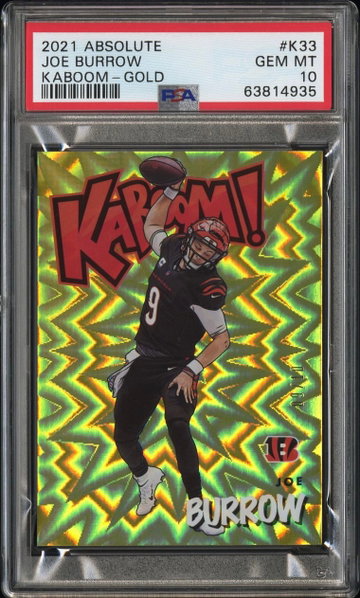 2021 Absolute Joe Burrow Kaboom Gold Jersey #09/10 PSA 10 Gem Mint