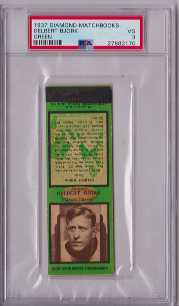 1937 Diamond Matchbooks Delbert Bjork Green PSA 3 P1270