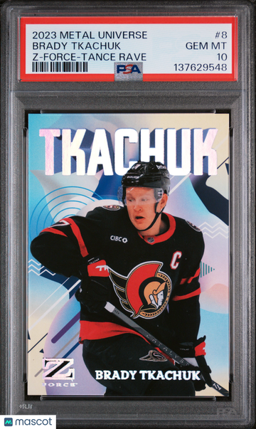 2023-24 Skybox Metal Universe Z-Force Brady Tkachuk #8 Trance Rave /10 PSA 10