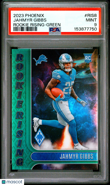 2023 Panini Phoenix Rookie Rising Jahmyr Gibbs #RIS8 Green /25 PSA 9