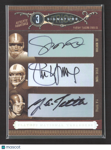 2006 Playoff National Treasures Trios Signature Y.A. Tittle Joe Montana Steve Young #ST-MYT /25 Authentic Signatures