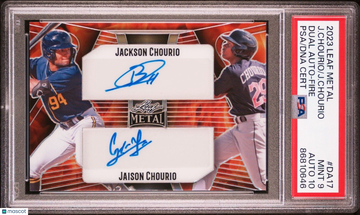 2023 Leaf Jackson Chourio Jaison Chourio #1RG-PS1 Fire Parallel/Variety Rookie PSA 9 Leaf Auto 10