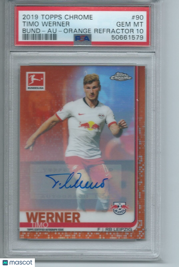 2019 Topps Chrome Bundesliga Timo Werner #90 Au Orange Refractor PSA 10
