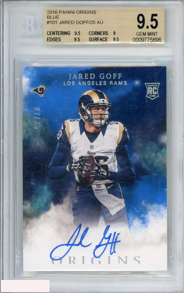 2016 ORIGINS AUTOGRAPH JARED GOFF #101 BLUE 7 OF 25 ROOKIE RC BGS 9.5 AUTO 10
