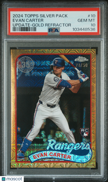 2024 Topps Silver Pack 1989 Chrome Promo Evan Carter Update Gold Refractor #10 PSA 10