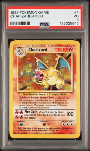 1999 Pokemon Base Set Holo Charizard #4 PSA 3