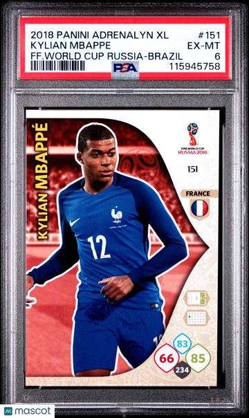 2018 Panini Adrenalyn XL FIFA World Cup Russia Kylian Mbappe #151 FF. World Brazil PSA 6