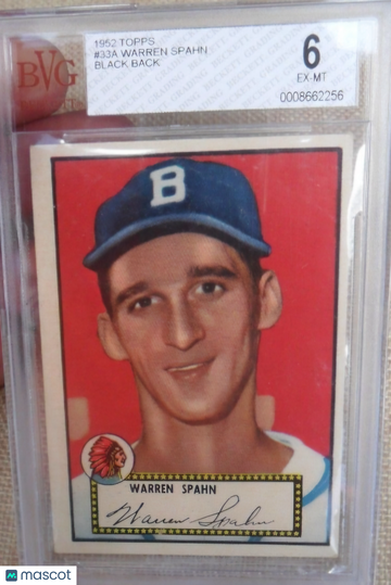 1952 Topps Warren Spahn Black #33A BVG 6