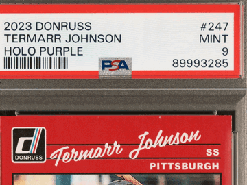 Graded 2023 Panini Donruss Termarr Johnson Pittsburgh Pirates #247 Holo Purple PSA 9 Trading Card