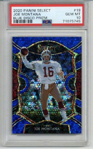 2020 PANINI SELECT BLUE DISCO PRIZM #19 JOE MONTANA 49ERS LE 03/25 PSA 10