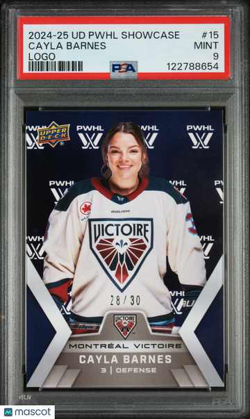 2024-2025 Upper Deck Pwhl Showcase Cayla Barnes #15 Logo /30 Rookie PSA 9