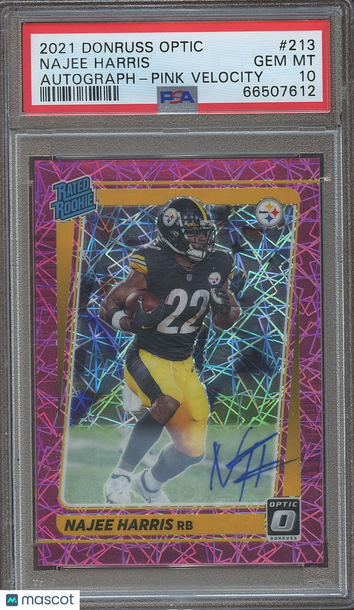 2021 Panini Donruss Optic Najee Harris #213 Pink Velocity Prizm Autographs Parallel/Variety Rookie Base Set PSA 10