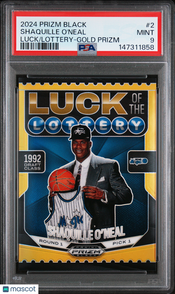 2024 Panini Prizm Black Luck Of The Lottery Shaquille O'Neal #2 Gold /10 PSA 9