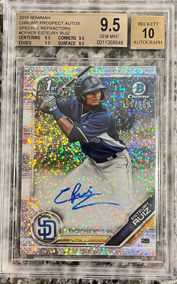 2019 Bowman Chrome 1st Esteury Ruiz Speckle Refractor Auto /299 BGS 9.5